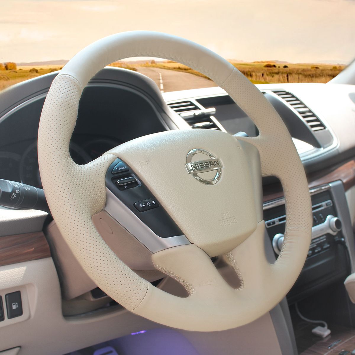 Loncky Auto Custom Fit OEM Beige Genuine Leather Car Steering Wheel